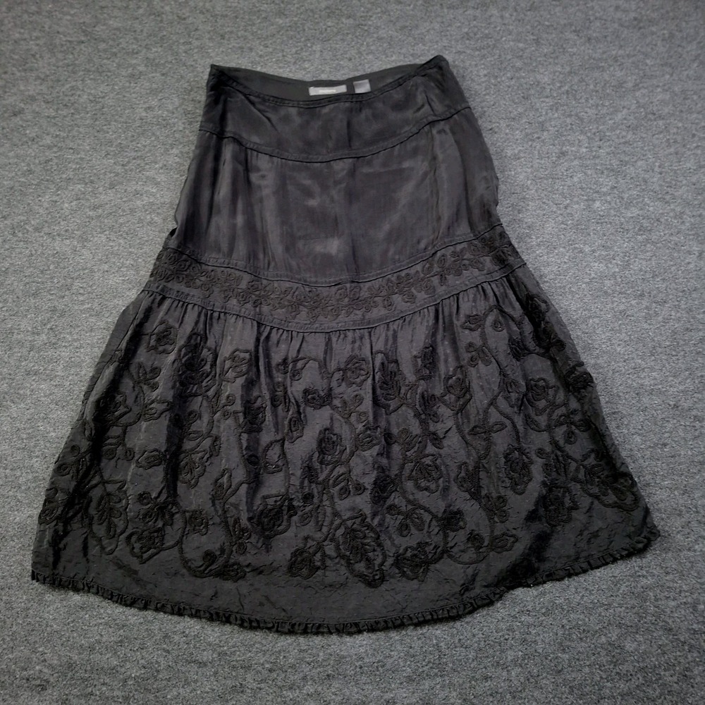 Liz Claiborne Black Embroidered Tiered Maxi Skirt Size 8 Boho Classic Whimsigoth